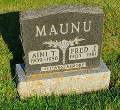 Tiedosto:Juho Fredrik Maunun ja vaimo Ainin hauta Thunder Bayn Riverside Cemeterylla..jpg