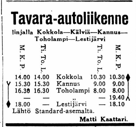 Tiedosto:Matti Kaattarin liikennöintiaikataulut vuodelta 1939.jpeg