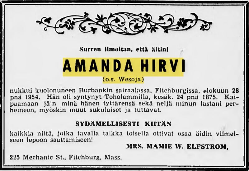 Tiedosto:Amanda Hirvi o.s. Vesoja kuolinilmoitus.jpg